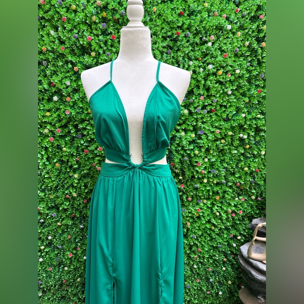 SHEIN Teal Backless Halter Dress